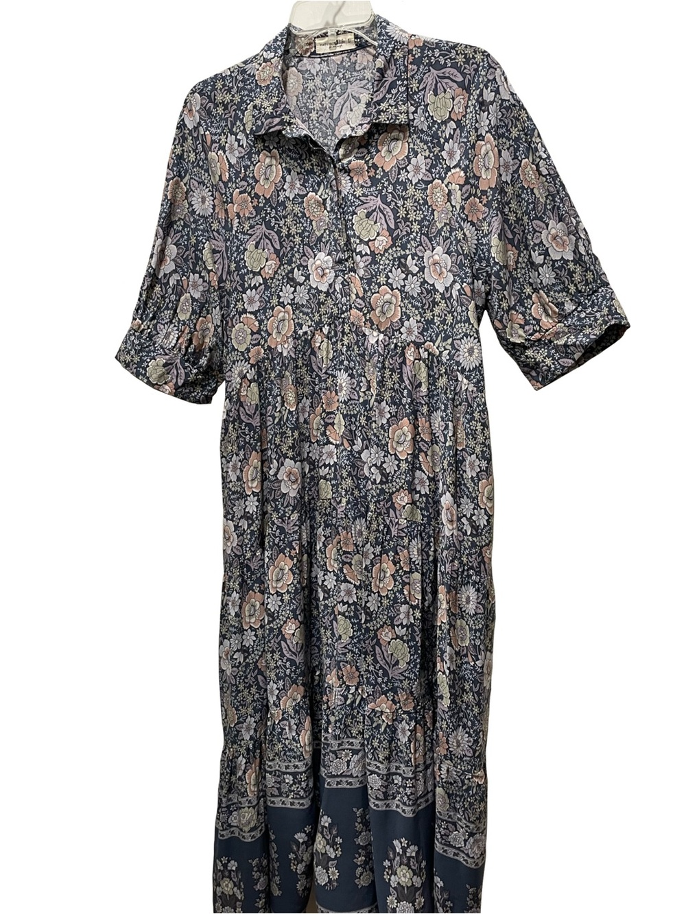 Natural Life Multicolor Tiered Maxi Dress Boho Milkmaid Cottagecore Women’s L